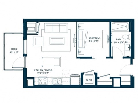 Floor plan for 1 bed, 1 bath, 550 sqft
