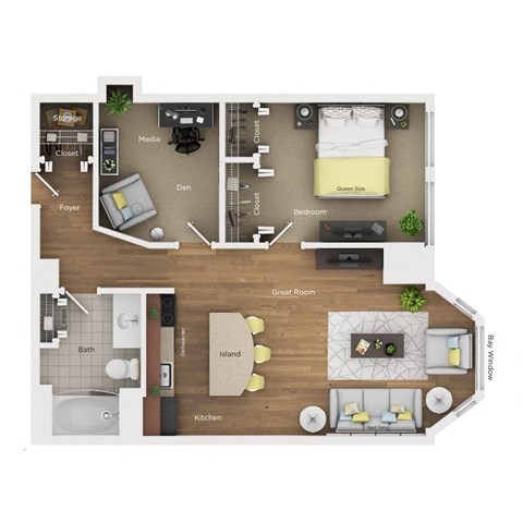 Floor plan for 1 bed, 1 bath, 800 sqft