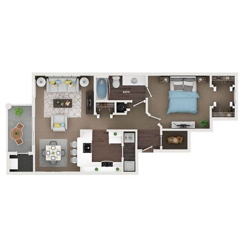 Floor plan for 1 bed, 1 bath, 745 sqft
