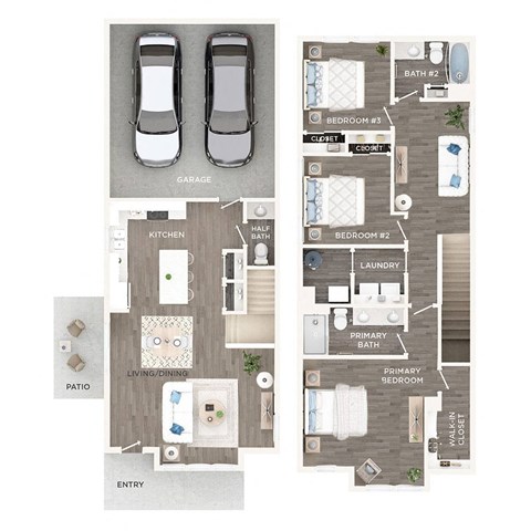 Floor plan for 3 beds, 2.5 baths, 1578 sqft
