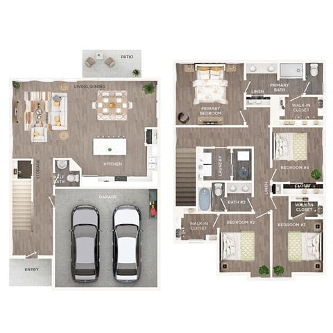 Floor plan for 4 beds, 2.5 baths, 1968 sqft