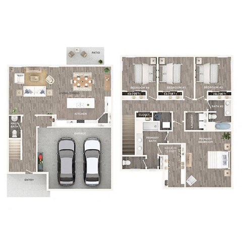 Floor plan for 4 beds, 2.5 baths, 2080 sqft