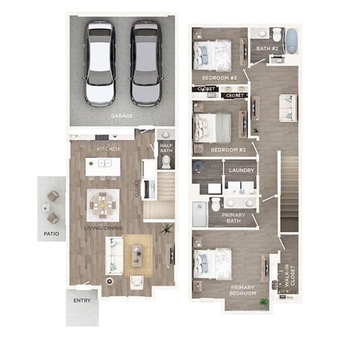 Floor plan for 3 beds, 2.5 baths, 1572 sqft
