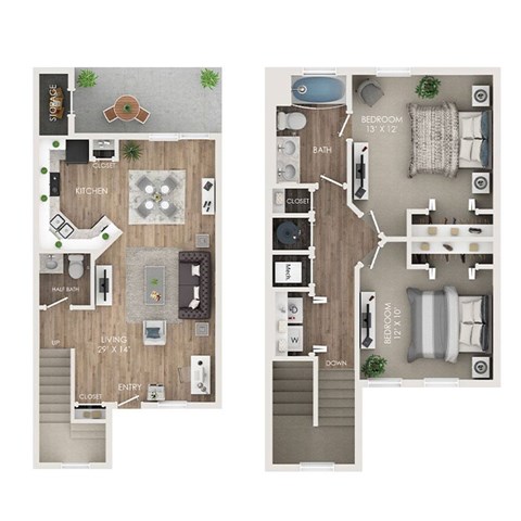 Floor plan for 2 beds, 1.5 baths, 1400 sqft