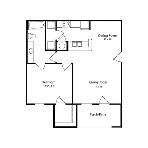 Floor plan for 1 bed, 1 bath, 742 sqft