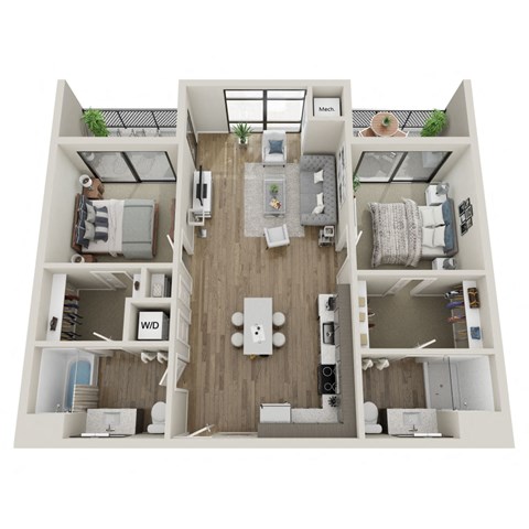 Floor plan for 2 beds, 2 baths, 1182 sqft