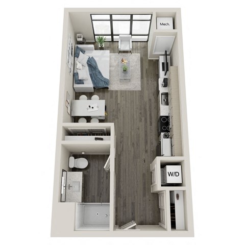 Floor plan for studio, 1 bath, 498 sqft