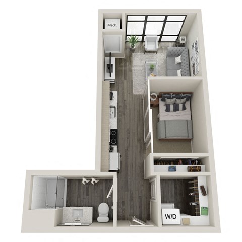 Floor plan for studio, 1 bath, 515 sqft