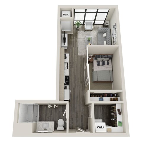 Floor plan for studio, 1 bath, 571 sqft
