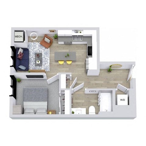 Floor plan for 1 bed, 1 bath, 547 sqft