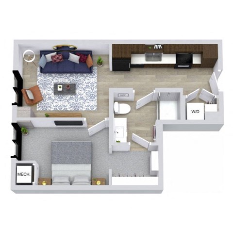 Floor plan for 1 bed, 1 bath, 567 sqft