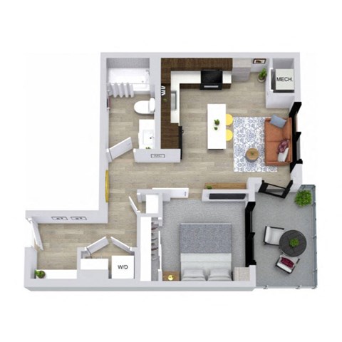 Floor plan for 1 bed, 1 bath, 592 sqft