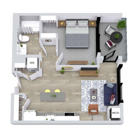 Floor plan for 1 bed, 1 bath, 656 sqft
