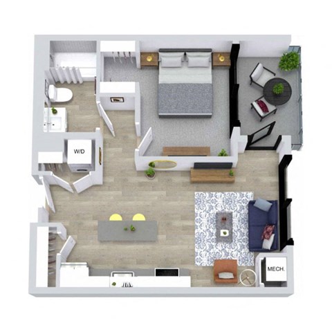 Floor plan for 1 bed, 1 bath, 656 sqft