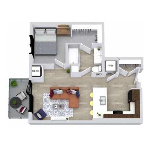 Floor plan for 1 bed, 1 bath, 682 sqft