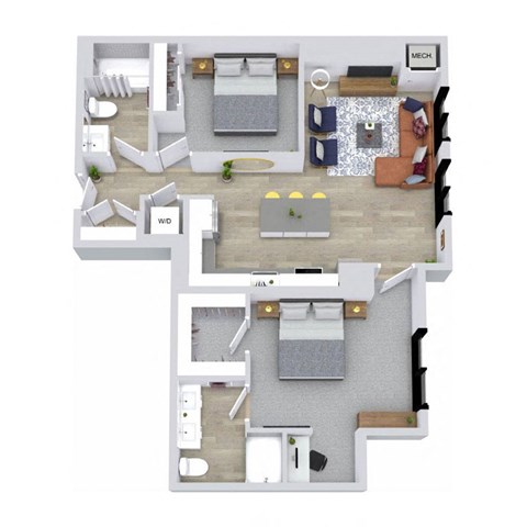 Floor plan for 2 beds, 2 baths, 1080 sqft