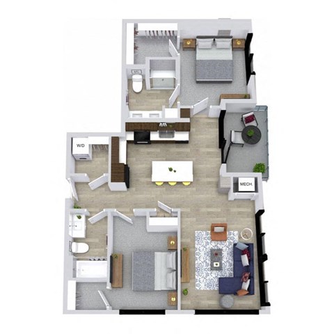 Floor plan for 2 beds, 2 baths, 1120 sqft
