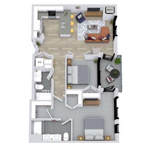 Floor plan for 2 beds, 2 baths, 1084 sqft