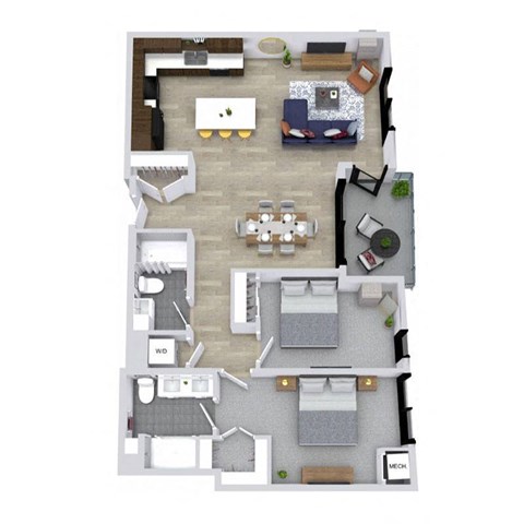 Floor plan for 2 beds, 2 baths, 1187 sqft