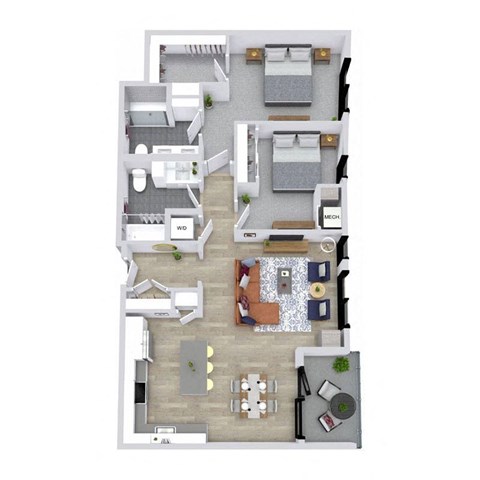 Floor plan for 2 beds, 2 baths, 1228 sqft