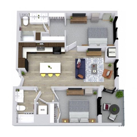 Floor plan for 2 beds, 2 baths, 1011 sqft