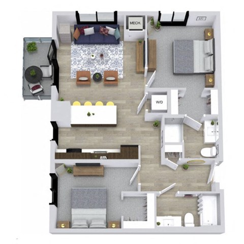 Floor plan for 2 beds, 2 baths, 1026 sqft