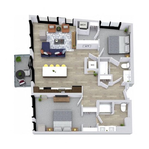 Floor plan for 2 beds, 2 baths, 1065 sqft