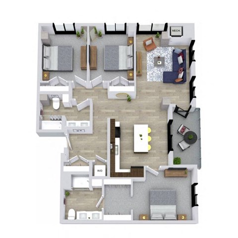 Floor plan for 3 beds, 2 baths, 1440 sqft