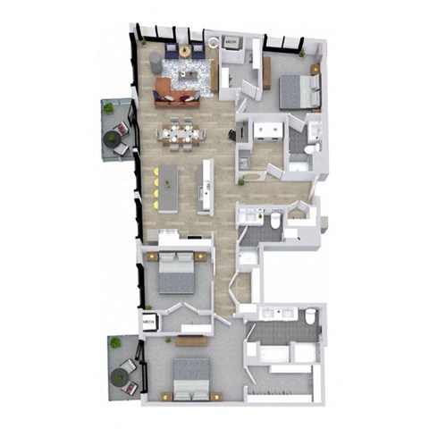 Floor plan for 3 beds, 3 baths, 1840 sqft