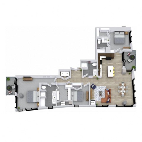 Floor plan for 3 beds, 3 baths, 1829 sqft