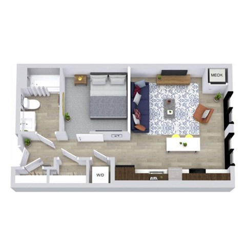 Floor plan for studio, 1 bath, 589 sqft