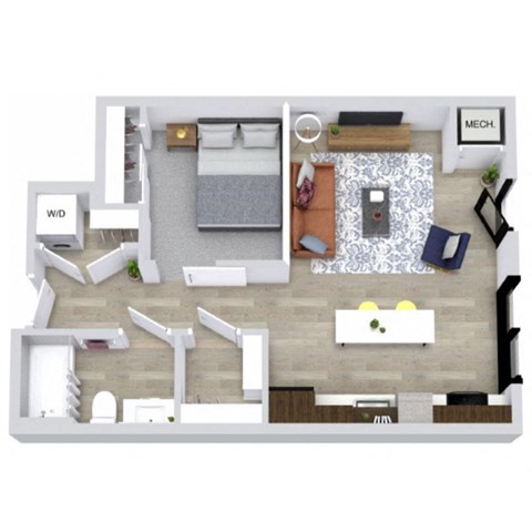 Floor plan for studio, 1 bath, 622 sqft