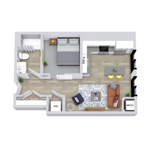 Floor plan for studio, 1 bath, 626 sqft