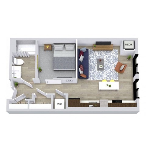 Floor plan for studio, 1 bath, 630 sqft