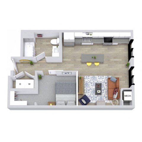 Floor plan for studio, 1 bath, 669 sqft