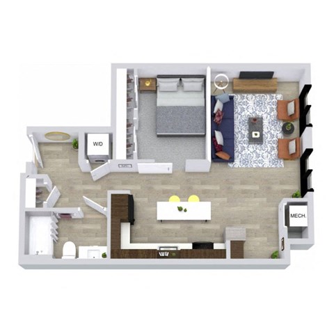Floor plan for studio, 1 bath, 689 sqft