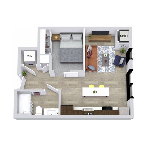 Floor plan for studio, 1 bath, 525 sqft
