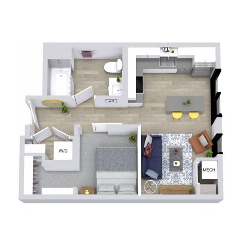 Floor plan for studio, 1 bath, 527 sqft