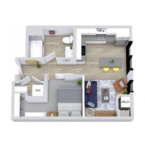 Floor plan for studio, 1 bath, 536 sqft
