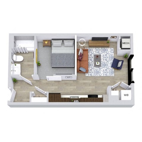 Floor plan for studio, 1 bath, 551 sqft