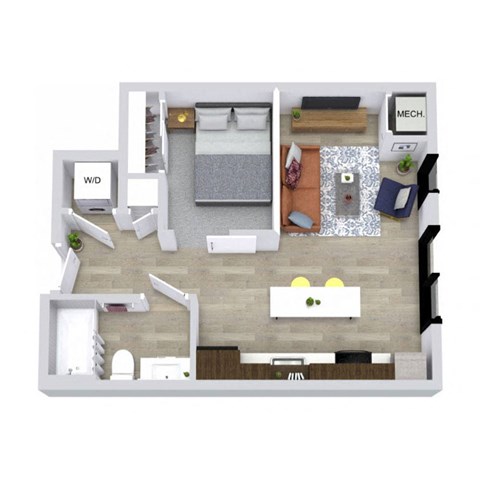 Floor plan for studio, 1 bath, 553 sqft