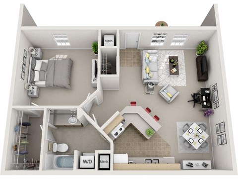 Floor plan for 1 bed, 1 bath, 922 sqft