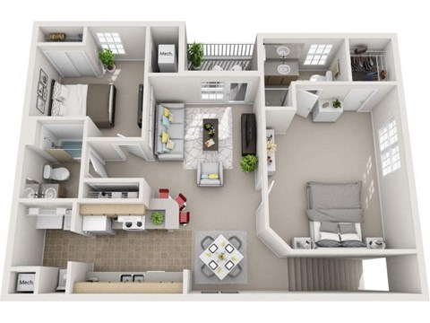 Floor plan for 2 beds, 2 baths, 1080 sqft