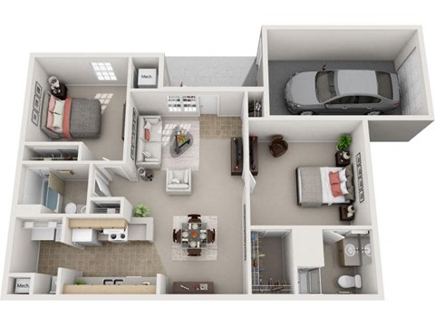 Floor plan for 2 beds, 2 baths, 1100 sqft