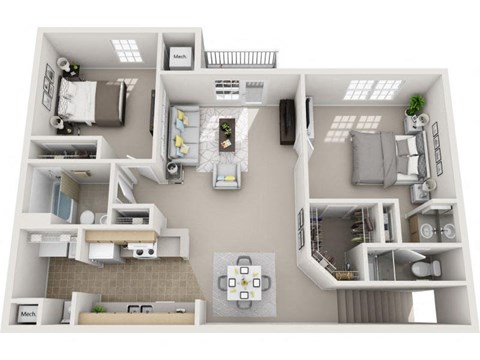 Floor plan for 2 beds, 2 baths, 1208 sqft