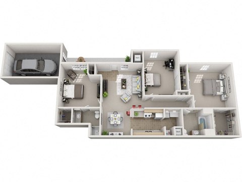 Floor plan for 3 beds, 2 baths, 1555 sqft