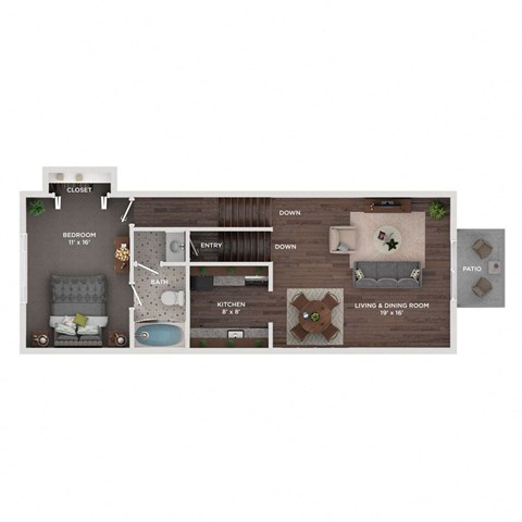 Floor plan for 1 bed, 1 bath, 780 sqft