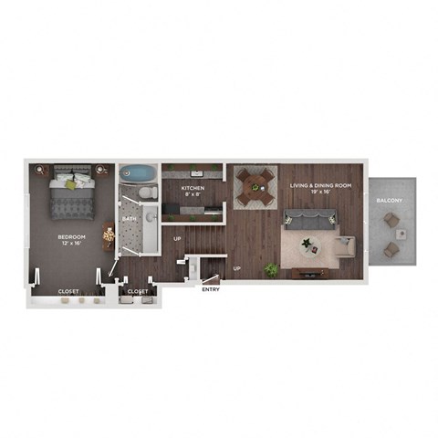 Floor plan for 1 bed, 1 bath, 880 sqft
