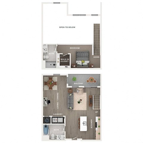 Floor plan for 1 bed, 2 baths, 1118 sqft
