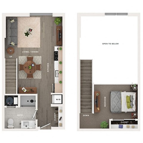 Floor plan for 1 bed, 1 bath, 699 sqft